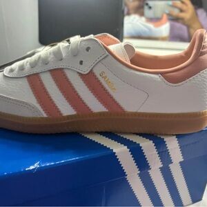 Adidas Samba White and Coral Sneakers